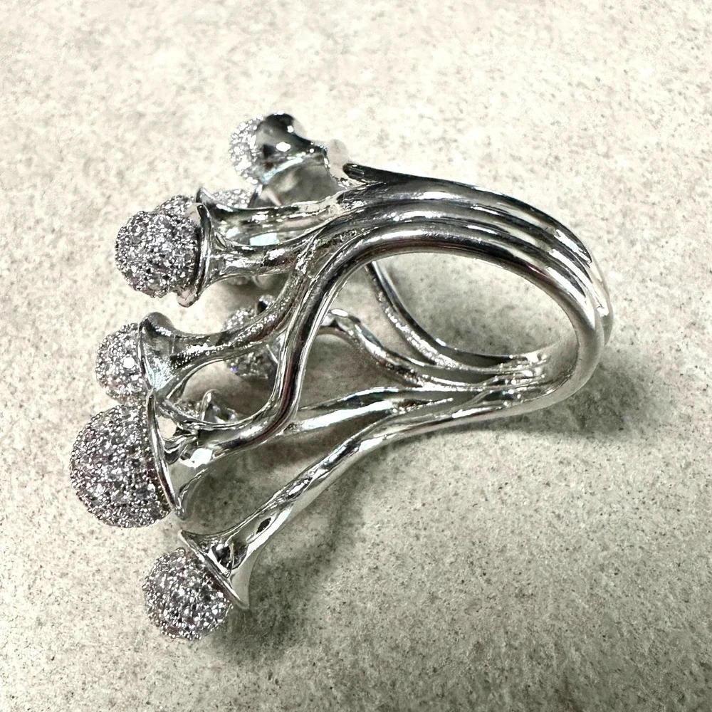 NEW nOir Brass Ring‎ Cubic Zirconia 7 Pave Balls 18k plating Statement